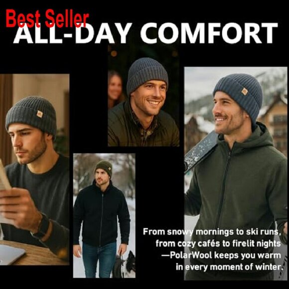 Merino Wool Fleece Lined Beanie Warm Cuffed Hat Unisex Winter Classic main image 4